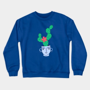 Cactus houseplant. Indoors thorny plant in flowerpot. Crewneck Sweatshirt